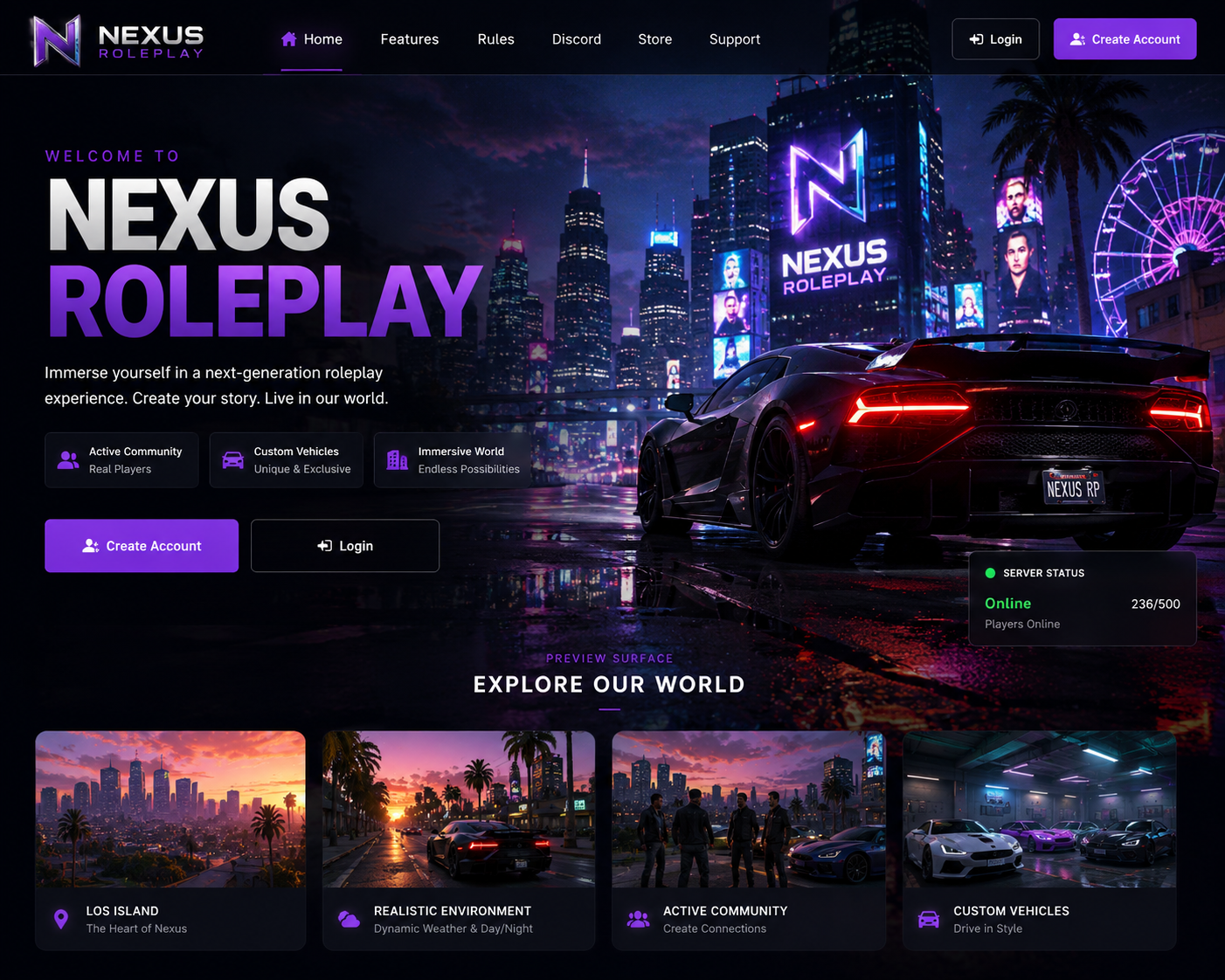 Nexus Roleplay preview surface